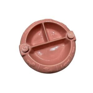 Vintage Food Warmer Ceramic Baby Dish Divided Peach Animals Design